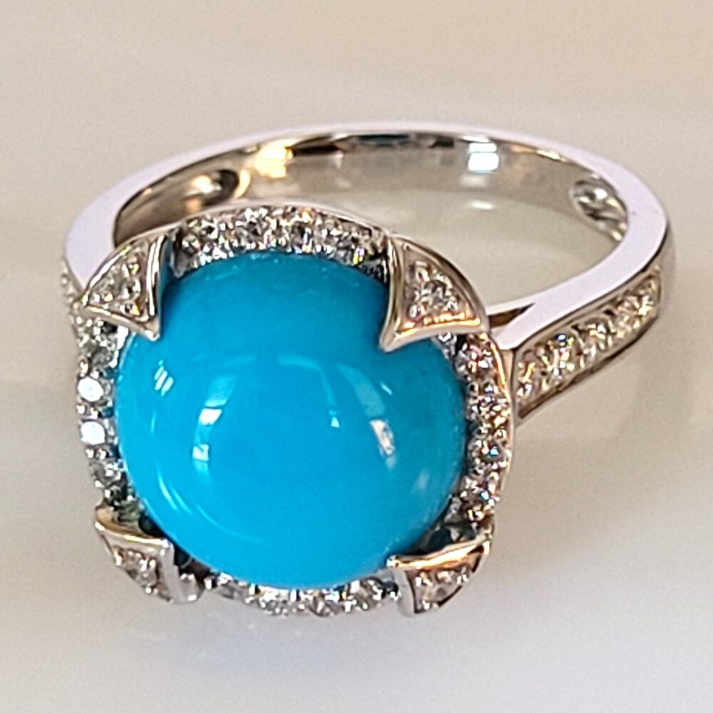 CJ 14K Natural Turquoise Diamond Cocktail Ring